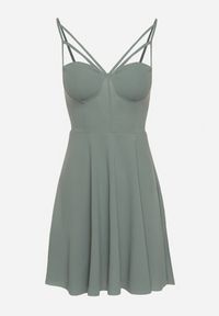 Born2be - Miętowa Rozkloszowana Gorsetowa Sukienka na Ramiączkach z Usztywnianymi Miseczkami Brindia. Okazja: na imprezę, na co dzień. Typ kołnierza: dekolt gorset. Kolor: miętowy. Materiał: jeans. Długość rękawa: na ramiączkach. Sezon: lato. Typ sukienki: gorsetowe. Styl: wizytowy, casual, klasyczny #6