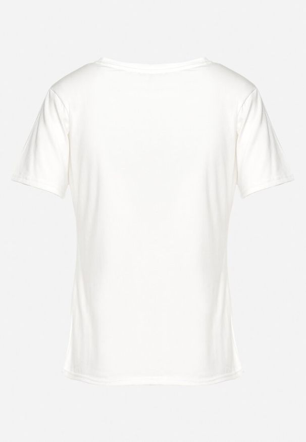Born2be - Biały Bawełniany T-shirt z Ozdobnym Napisem z Cyrkonii Tiavalia. Okazja: na co dzień. Kolor: biały. Materiał: bawełna. Wzór: napisy. Styl: klasyczny, wizytowy, casual, elegancki