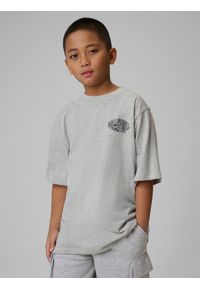 4f - 4F T-shirt loose z nadrukiem chłopięcy - szary 128 (7-8 lat). Okazja: na co dzień, na uczelnię. Kolor: szary. Materiał: dzianina, materiał, dresówka, bawełna, skóra. Wzór: nadruk. Sezon: lato. Styl: casual #1