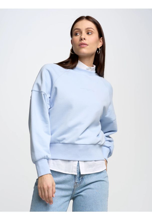 Big-Star - Bluza damska z nadrukiem 3d niebieska Jean 400. Okazja: na co dzień. Kolor: niebieski. Materiał: bawełna. Wzór: nadruk. Styl: sportowy, elegancki, casual