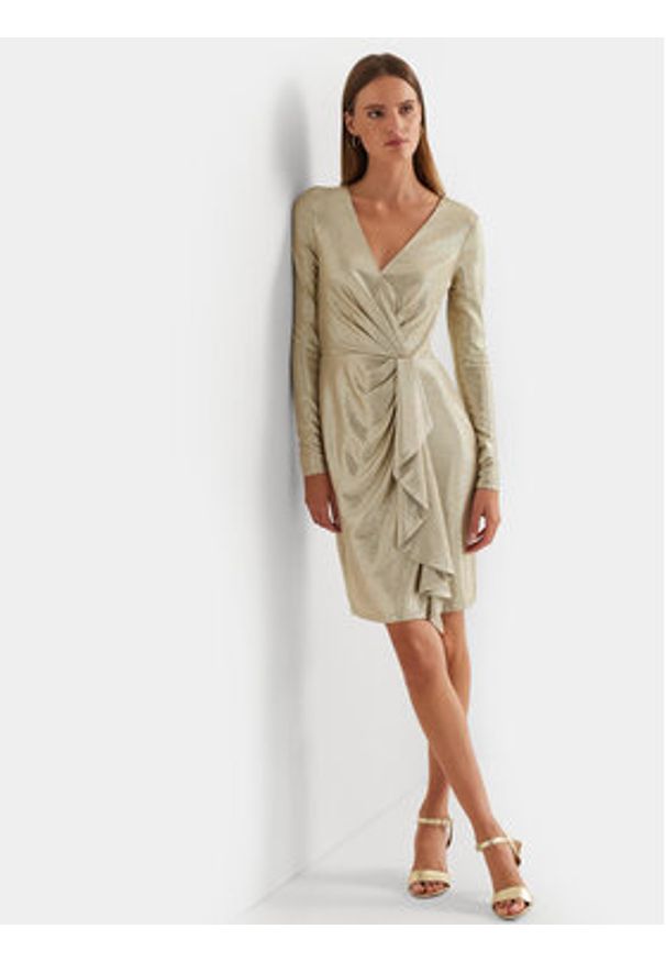 Lauren Ralph Lauren Sukienka koktajlowa 253919827005 Złoty Slim Fit. Kolor: złoty. Materiał: syntetyk. Styl: wizytowy