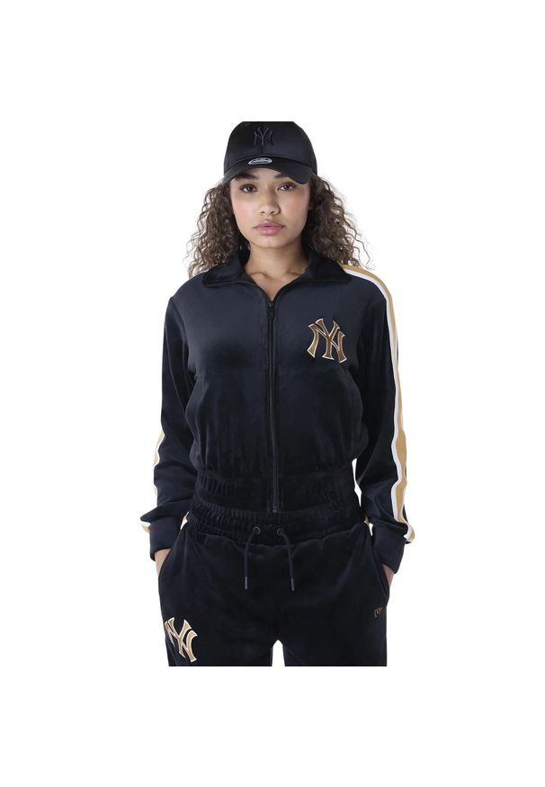 New Era - Kurtka welurowa damska New York Yankees Track. Kolor: czarny. Materiał: welur