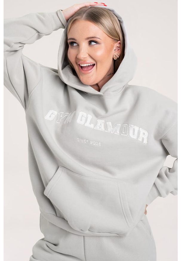 GYM GLAMOUR - Bluza fitness damska Gym Glamour college. Kolor: szary. Sport: fitness