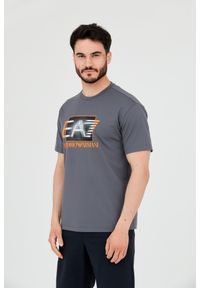 EA7 Emporio Armani - EA7 Męski szary t-shirt z holograficznym logo, Rozmiar XL. Kolor: szary #4