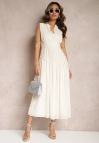 Renee - Jasnobeżowa Rozkloszowana Sukienka Długa z Guzikami o Taliowanym Fasonie Jovitta. Kolor: beżowy. Długość: maxi #4