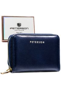 Portfel damski Peterson PTN 010-HF granatowy. Kolor: niebieski. Materiał: skóra ekologiczna. Wzór: aplikacja