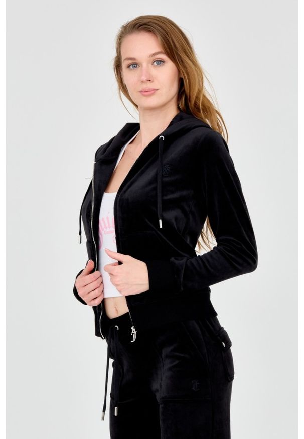 Juicy Couture - JUICY COUTURE Czarna damska bluza Robertson Hoodie, Rozmiar XS. Typ kołnierza: kaptur. Kolor: czarny