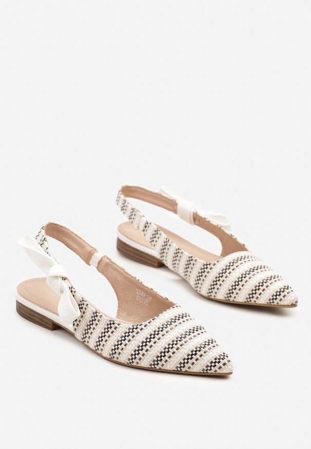 Renee - Białe Sandały Slingback z Tweedowymi Zdobieniami Calritis. Okazja: na co dzień, na spacer. Zapięcie: pasek. Kolor: biały. Materiał: jeans. Wzór: aplikacja. Obcas: na obcasie. Styl: elegancki, casual. Wysokość obcasa: niski