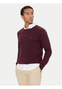 TOMMY HILFIGER - Tommy Hilfiger Sweter Essential Ssnl MW0MW39999 Bordowy Regular Fit. Kolor: czerwony. Materiał: bawełna