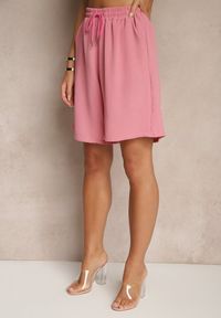 Renee - Jasnoróżowe Szorty z Bawełną High Waist Ozdobione Sznurkiem Talanisse. Okazja: na co dzień, na spacer. Stan: podwyższony. Kolor: różowy. Materiał: bawełna. Wzór: aplikacja. Styl: klasyczny, elegancki, casual #5