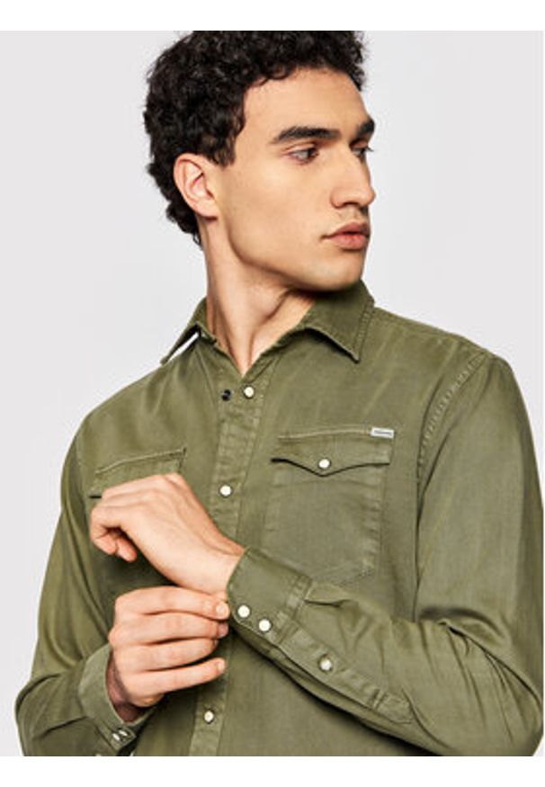 Jack & Jones - Jack&Jones Koszula Sheridan 12138115 Zielony Slim Fit. Kolor: zielony. Materiał: bawełna
