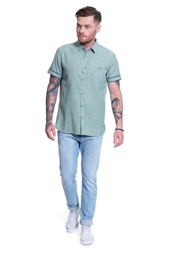 Mustang - MĘSKA KOSZULA MATERIAŁOWA MUSTANG CHRIS LINEN SHIRT 1009579 6398. Materiał: materiał