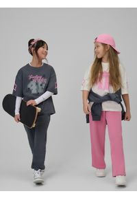 4f - 4F T-shirt loose z nadrukiem dziewczęcy - biały 158/164 (12-14 lat). Okazja: na co dzień. Kolor: biały. Materiał: bawełna, dzianina. Wzór: nadruk. Sezon: lato. Styl: casual #2