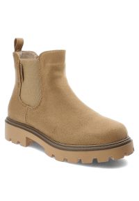 Big-Star - Beżowe Sztyblety Big Star Ocieplane Obuwie Damskie. Kolor: beżowy. Materiał: futro, guma, syntetyk, materiał. Szerokość cholewki: normalna. Sezon: jesień #1