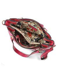 Torebka damska Laura Vita, z materiału syntetycznego z dekoracyjnym nadrukiem kwiatowym krótkie uchwyty do noszenia w dłoni regulowany pasek na ramię. Kolor: różowy. Wzór: kwiaty, nadruk. Styl: casual, elegancki. Rodzaj torebki: na ramię #5