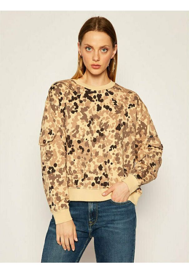 Lee - LEE POCKET SWEATSHIRT DAMSKA BLUZA BEZ KAPTURA BLEACHED SAND L53ZTXO. Typ kołnierza: bez kaptura