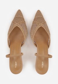 Renee - Ciemnobeżowe Szpilki VICES Ozdobione Siateczką Coraerial. Nosek buta: otwarty. Kolor: beżowy. Materiał: skóra, materiał. Wzór: aplikacja. Sezon: lato. Obcas: na szpilce. Wysokość obcasa: średni #2