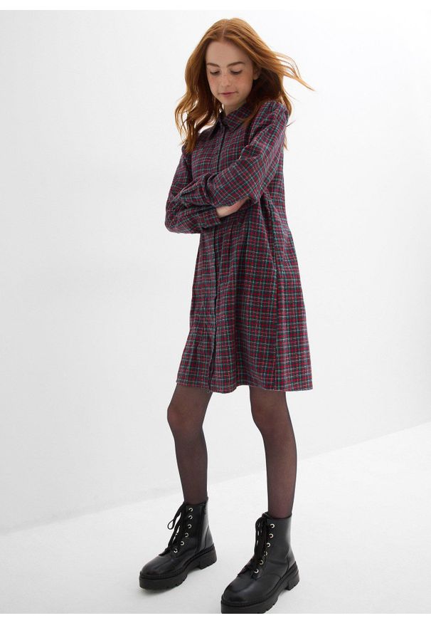 bonprix - Sukienka z długim rękawem z flaneli. Kolor: czerwony. Długość rękawa: długi rękaw