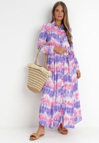 Born2be - Fioletowa Sukienka Nephohsa. Kolor: fioletowy. Materiał: materiał. Długość rękawa: długi rękaw. Typ sukienki: koszulowe. Styl: elegancki. Długość: maxi #1