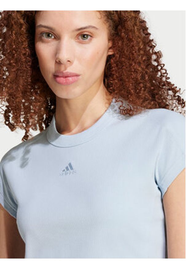 Adidas - adidas T-Shirt Lounge IY6744 Błękitny Slim Fit. Kolor: niebieski. Materiał: wiskoza, bawełna