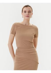 Guess T-Shirt W5YP14 KAQL2 Beżowy Regular Fit. Kolor: beżowy. Materiał: syntetyk