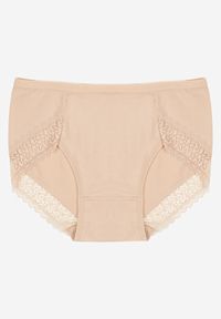 Renee - Beżowe Bawełniane Majtki Figi Zdobione Koronką Idilene. Kolekcja: plus size. Kolor: beżowy. Materiał: koronka, bawełna. Wzór: koronka, aplikacja