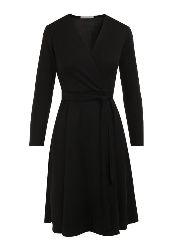 Born2be - Czarna Sukienka Therinore. Kolor: czarny. Materiał: dzianina, bawełna. Typ sukienki: kopertowe. Styl: elegancki. Długość: midi