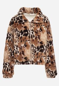 Born2be - Czarno-Beżowa Futerkowa Kurtka ze Ściągaczami i Kołnierzykiem w Animal Print Fortilia. Okazja: na spacer. Kolor: czarny. Materiał: jeans, materiał, futro. Długość rękawa: długi rękaw. Długość: długie. Wzór: nadruk. Styl: elegancki #7