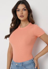 Born2be - Pomarańczowy Bawełniany T-shirt Elastyczny Lireanne. Kolor: pomarańczowy. Materiał: bawełna
