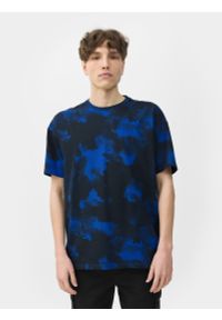 4f - T-shirt oversize z nadrukiem męski. Kolor: niebieski. Materiał: dzianina, bawełna. Wzór: nadruk #1