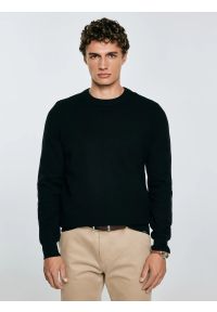 Big-Star - Sweter męski o teksturalnym splocie bawełniany czarny Reylon 906. Kolor: czarny. Materiał: bawełna. Wzór: ze splotem