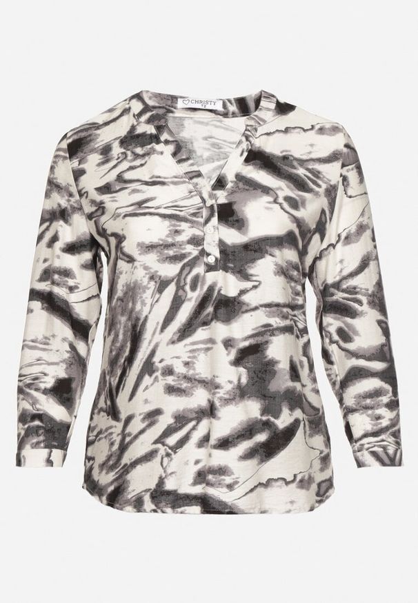 Born2be - Czarno-Biała Koszula w Abstrakcyjny Print z Wiskozą i Guzikami Nevilea. Okazja: na co dzień. Kolekcja: plus size. Kolor: czarny. Materiał: wiskoza. Wzór: nadruk. Styl: casual