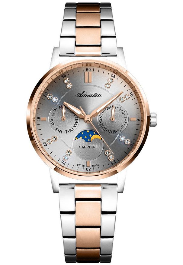 Zegarek damski Adriatica A3834.R1R7QF CYRKONIE srebrny. Kolor: srebrny