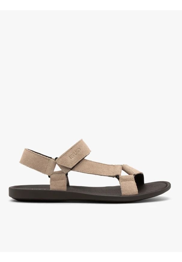Ryłko - Beżowe sandały męskie na rzep. Okazja: na co dzień. Zapięcie: rzepy. Kolor: beżowy. Materiał: skóra, welur. Sezon: lato. Styl: casual, street, klasyczny