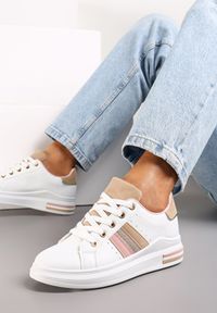 Renee - Biało-Beżowe Sneakersy na Grubej Podeszwie Odelie. Kolor: różowy #1