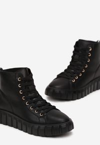 Born2be - Czarne Sneakersy ze Skóry Naturalnej na Platformie Kerima. Nosek buta: okrągły. Zapięcie: sznurówki. Kolor: czarny. Materiał: skóra. Sezon: jesień, zima. Obcas: na platformie. Wysokość obcasa: niski #3