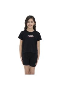 LEONE 1947 APPAREL - Kolorowa, krótka koszulka dziewczęca. Kolor: czarny. Długość: krótkie. Wzór: kolorowy. Sport: joga i pilates