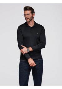 Ombre Clothing - Polo koszulka z długim rękawem zapinana na eleganckie, brandowane guziki – czarna V1 - Rozmiar: XXL. Okazja: na co dzień. Typ kołnierza: polo. Kolor: czarny. Materiał: nylon, elastan, skóra, dzianina. Długość rękawa: długi rękaw. Długość: długie. Styl: elegancki #3