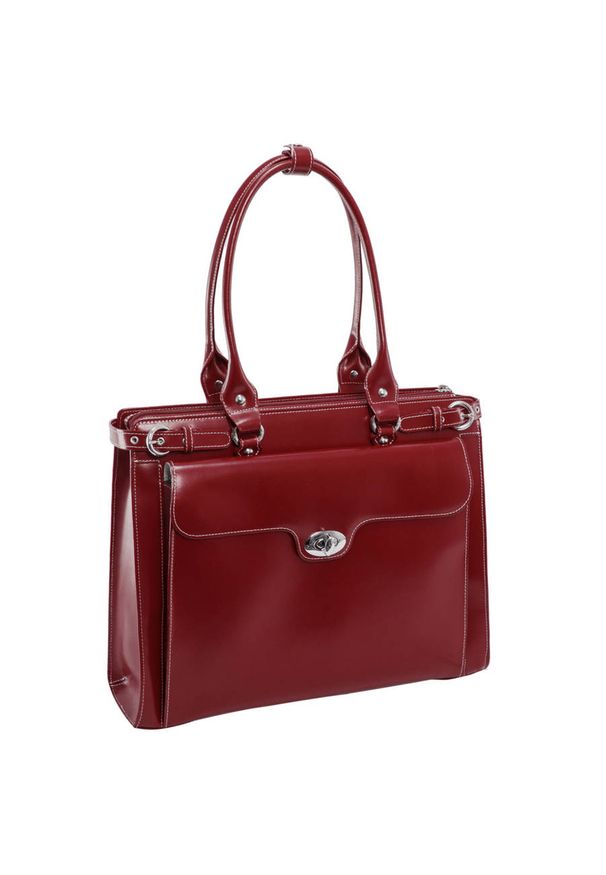 MCKLEIN - Skórzana torba damska na laptopa 15,4" Mcklein Winnetka 94836 czerwona. Kolor: czerwony. Wzór: aplikacja. Sezon: lato. Materiał: skórzane. Styl: elegancki, klasyczny, biznesowy. Rodzaj torebki: na ramię