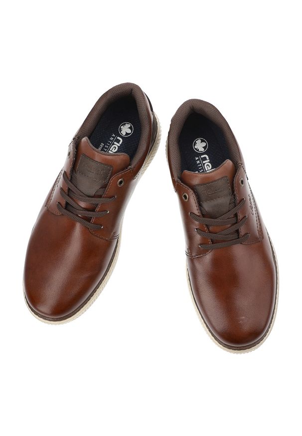 Brązowe Półbuty Rieker Męskie Eleganckie Buty. Okazja: do pracy, na co dzień. Zapięcie: sznurówki. Kolor: brązowy. Materiał: skóra. Styl: elegancki