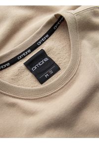 Ombre Clothing - Nierozpinana dresowa bluza męska z naszywką w stylu college – piaskowa V3. Okazja: na uczelnię, na co dzień. Materiał: dresówka. Wzór: aplikacja. Styl: sportowy, casual, elegancki #3