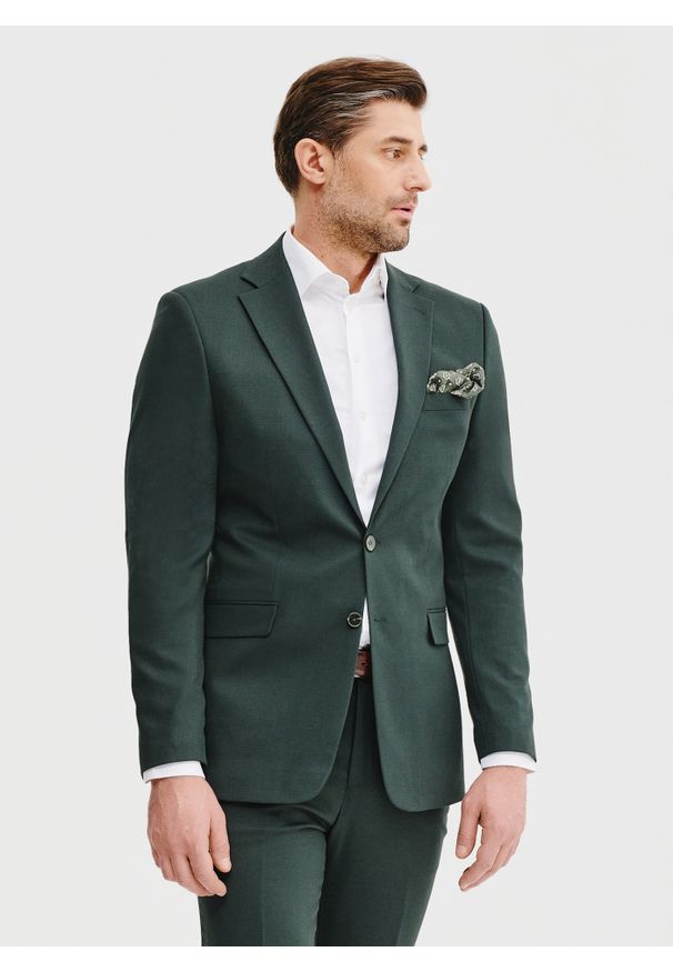 Pako Lorente - PAKO LORENTE - Zielona marynarka garniturowa. Kolor: zielony. Materiał: poliester, elastan, wiskoza. Wzór: gładki. Styl: młodzieżowy