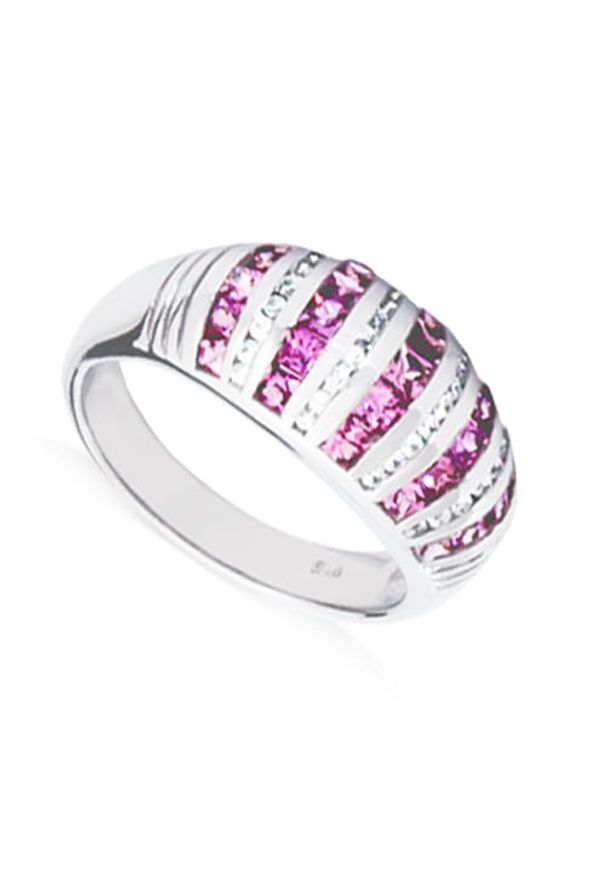 Braccatta - ARIA Pierścionek srebrny obrączka różowe szafiy. Materiał: srebrne. Kolor: różowy, wielokolorowy, srebrny. Wzór: geometria. Kamień szlachetny: szafir