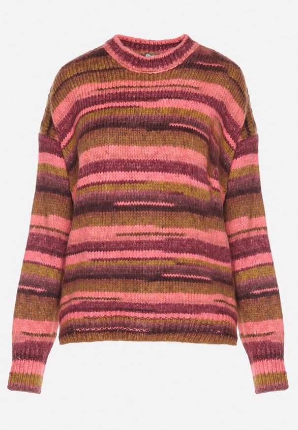 Born2be - Różowo-Brązowy Sweter w Poziome Paski Rortia. Kolor: różowy. Materiał: materiał. Wzór: paski. Sezon: zima