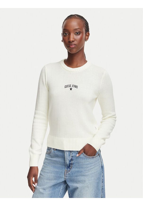 Guess Jeans Sweter W6YR40 Z1074 Kremowy Regular Fit. Kolor: kremowy. Materiał: bawełna