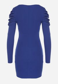 Born2be - Niebieska Sukienka Dopasowana z Drapowaniem i Kopertowym Dekoltem Olaura. Okazja: na co dzień. Typ kołnierza: dekolt kopertowy. Kolor: niebieski. Długość rękawa: długi rękaw. Typ sukienki: kopertowe. Styl: klasyczny, casual, elegancki #5