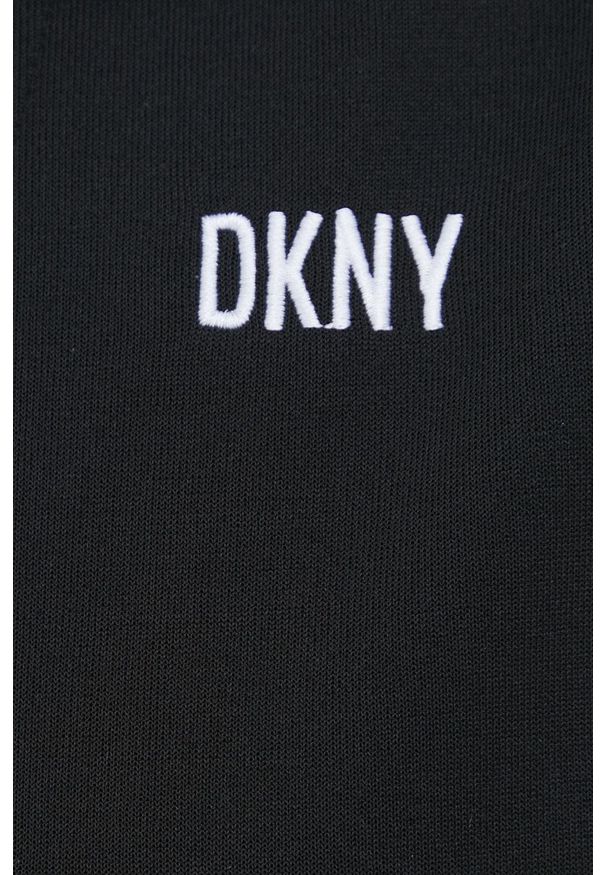 DKNY - Dkny sukienka kolor czarny mini prosta. Okazja: na co dzień. Kolor: czarny. Długość rękawa: krótki rękaw. Wzór: aplikacja. Typ sukienki: proste. Styl: casual. Długość: mini