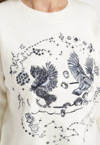 Born2be - Jasnobeżowy Sweter z Ozdobnym Haftem z Przodu Minavira. Okazja: na co dzień. Kolor: beżowy. Materiał: jeans. Wzór: haft. Styl: klasyczny, elegancki, casual