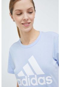 Adidas - adidas t-shirt bawełniany kolor niebieski. Kolor: niebieski. Materiał: bawełna #3
