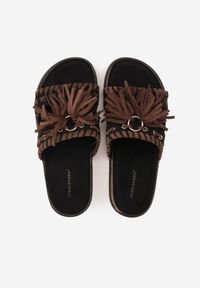 Born2be - Czarne Klapki w Stylu Boho Zdobione Frędzlami Stavania. Okazja: na co dzień. Kolor: czarny. Materiał: jeans. Wzór: aplikacja. Sezon: lato. Styl: boho #6